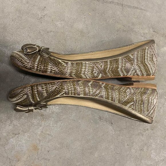 Stuart Weitzman Gold Patterned Ballet Flats Women's Sz 7.5N - Picture 4 of 7
